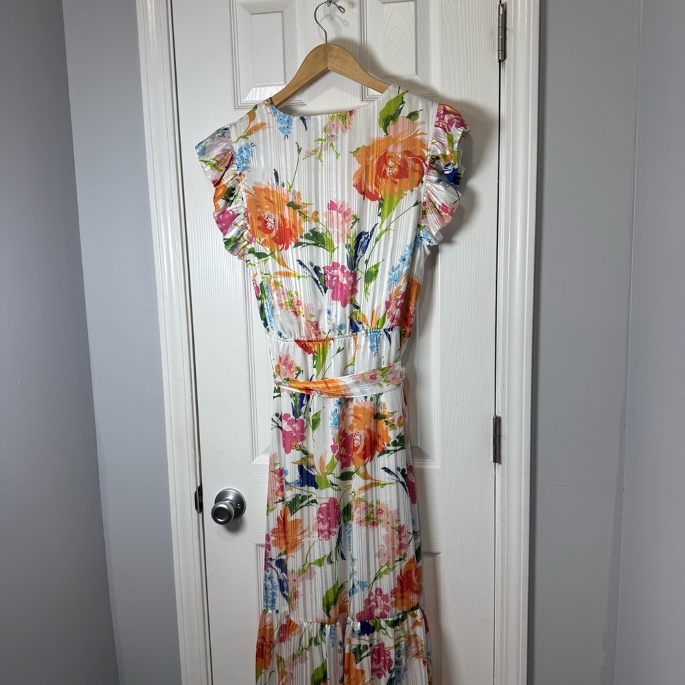 Sam Edelman V-Neck Floral Midi Maxi Dress in White/Multi Size 14 - Picture 9 of 11